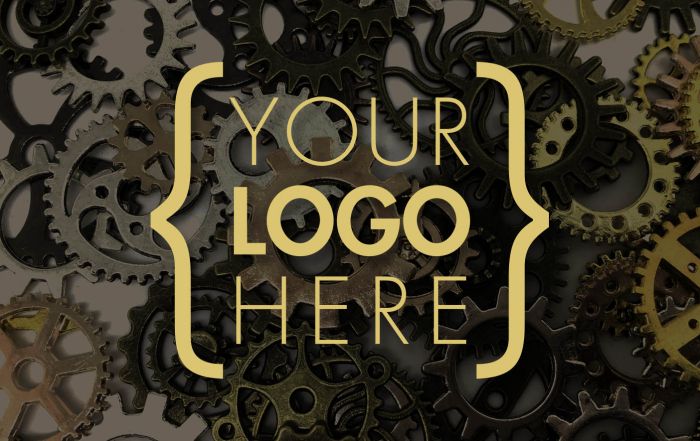 'Your Logo Here' over an image of gears